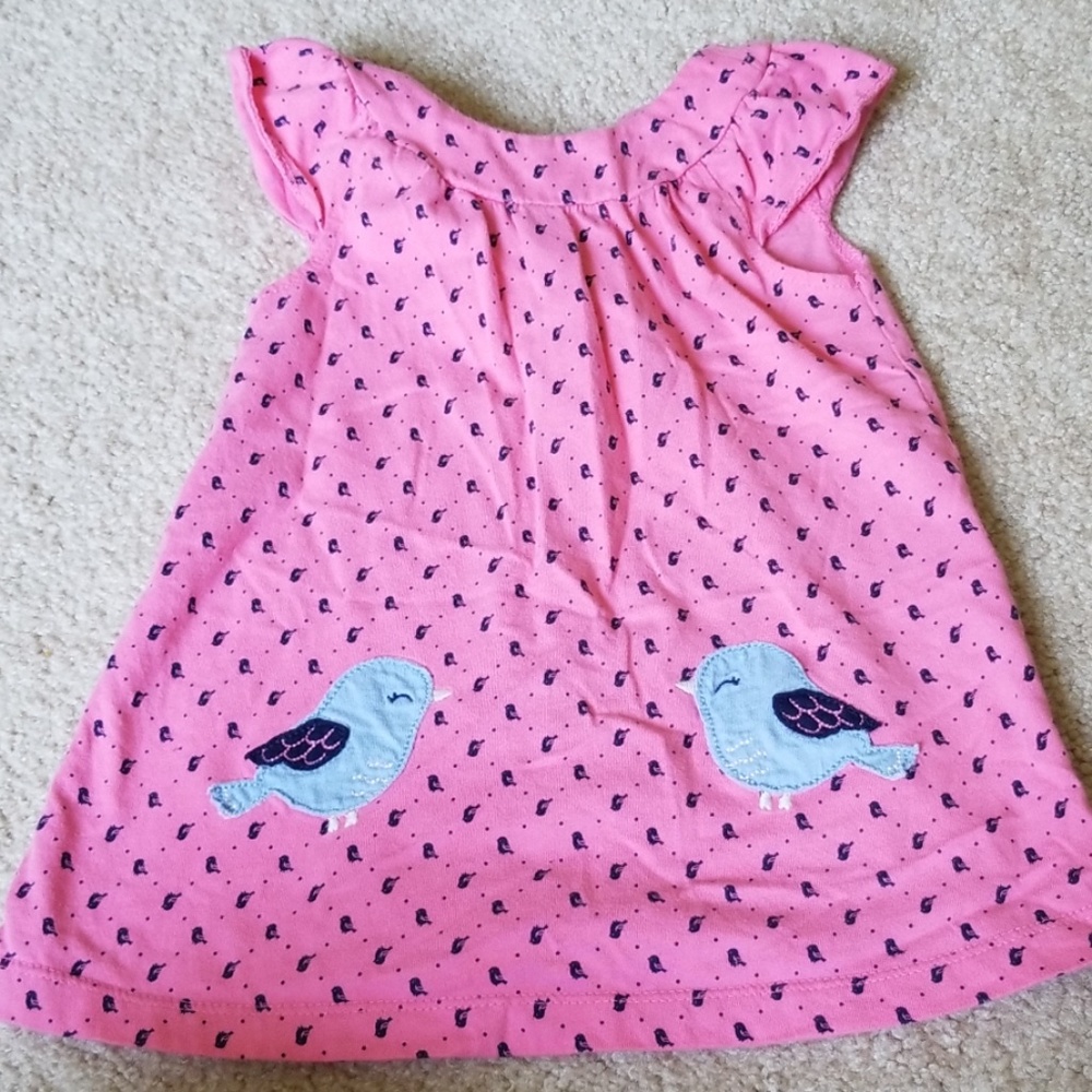 Pink dress with blue birds and bird design summer